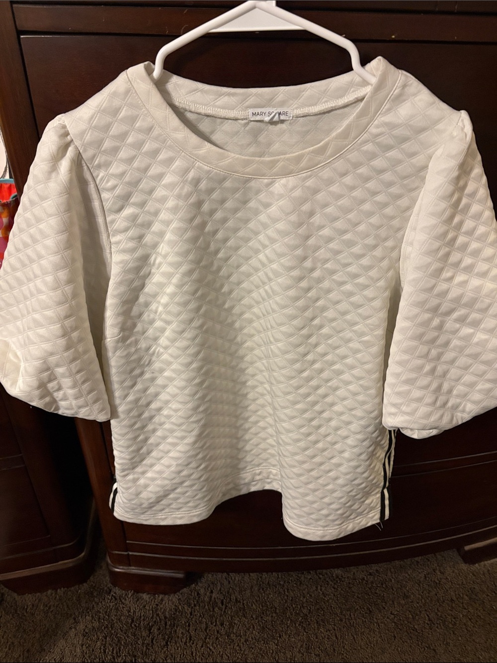 Mary Square Cream Quilted Puff-Sleeve Top